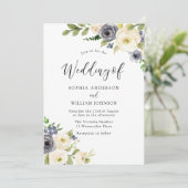 Waterverf bloemen bruiloft marineslag kaart (Staand voorkant)