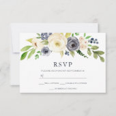 Waterverf bloemen bruiloft marineslag RSVP kaartje (Voorkant)