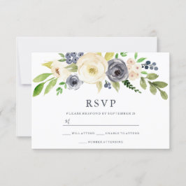 Waterverf bloemen bruiloft marineslag RSVP kaartje