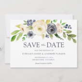Waterverf bloemen bruiloft marineslag save the date (Voorkant)