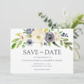 Waterverf bloemen bruiloft marineslag save the date (Staand voorkant)