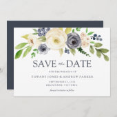 Waterverf bloemen bruiloft marineslag save the date (Voorkant / Achterkant)