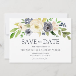 Waterverf bloemen bruiloft marineslag save the date
