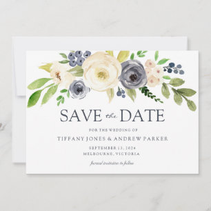 Waterverf bloemen bruiloft marineslag save the date