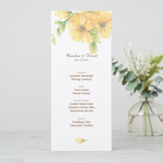 Waterverf Bloemen Bruiloft Menu Kaart (Staand voorkant)