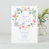 Waterverf Bloemen Bruiloft Plat Save The Date Kaar (Staand voorkant)