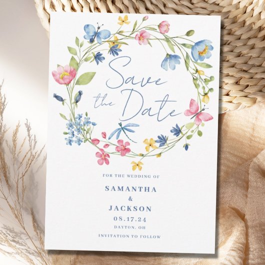 Waterverf Bloemen Bruiloft Plat Save The Date Kaar
