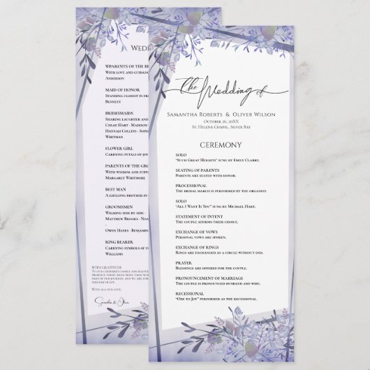  WATERVERF BLOEMEN BRUILOFT PROGRAMMA PROGRAMMAKAART (Voorkant / Achterkant)