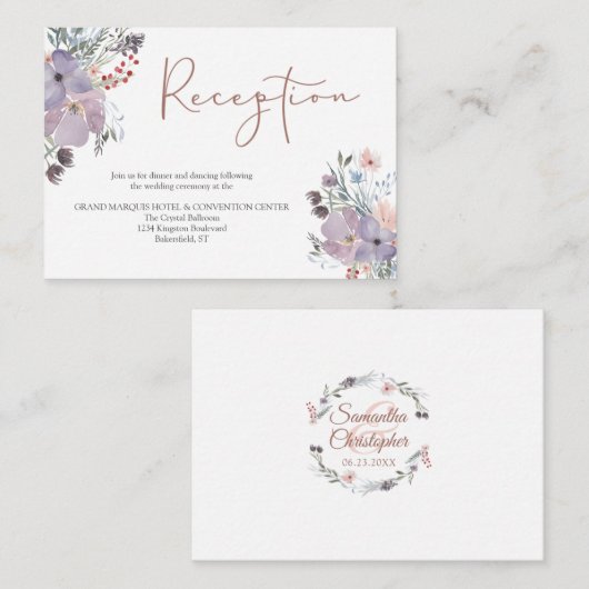 Waterverf Bloemen Bruiloft Receptie Details Informatiekaartje (Voorkant / Achterkant)