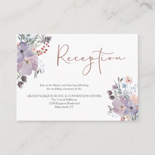 Waterverf Bloemen Bruiloft Receptie Details Informatiekaartje (Voorkant)