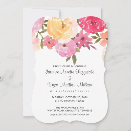 Waterverf Bloemen bruiloft repetitie diner Kaart (Voorkant)