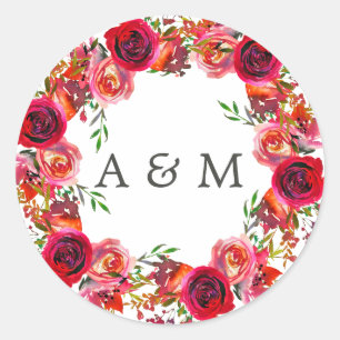 Waterverf Bloemen Bruiloft Ronde Sticker