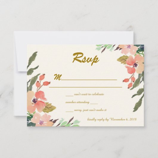 Waterverf Bloemen Bruiloft RSVP Kaart (Voorkant)