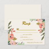 Waterverf Bloemen Bruiloft RSVP Kaart (Voorkant / Achterkant)