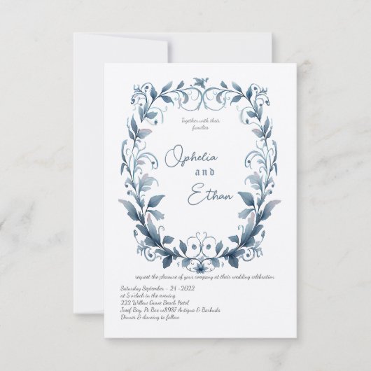 Waterverf Bloemen bruiloft uitnodiging (Voorkant)