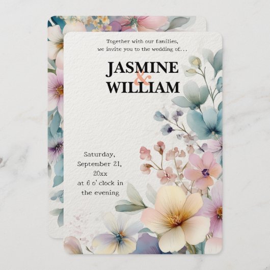 🎨 Waterverf Bloemen bruiloft uitnodiging 💐💍 (Voorkant / Achterkant)