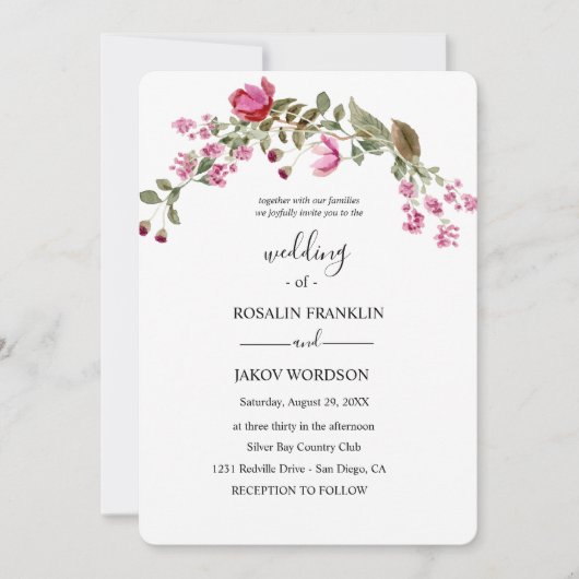 waterverf bloemen bruiloft uitnodiging (Voorkant)
