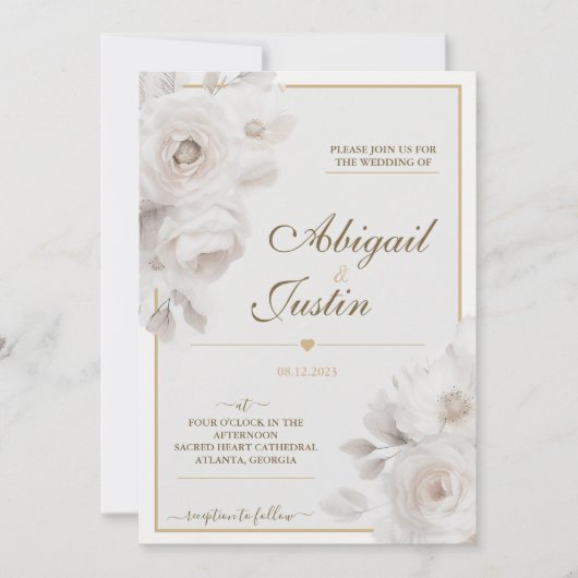 Waterverf Bloemen Bruiloft Uitnodiging Witte bloem (Voorkant)