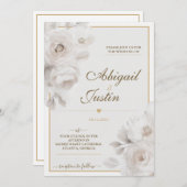 Waterverf Bloemen Bruiloft Uitnodiging Witte bloem (Voorkant / Achterkant)
