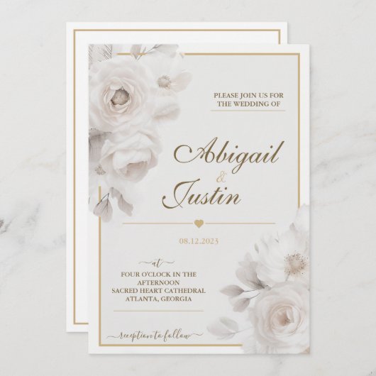 Waterverf Bloemen Bruiloft Uitnodiging Witte bloem (Voorkant / Achterkant)