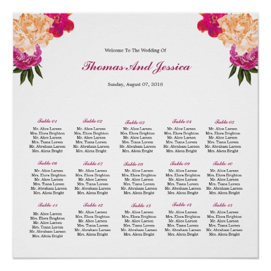 Waterverf Bloemen Bruiloft Zitkaarten Poster (Voorkant)