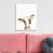 Waterverf Bloemen Bruine Koe, Baby Dieren Art Canvas Afdruk (Insitu (Woonkamer))