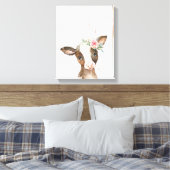 Waterverf Bloemen Bruine Koe, Baby Dieren Art Canvas Afdruk (Insitu (Slaapkamer))