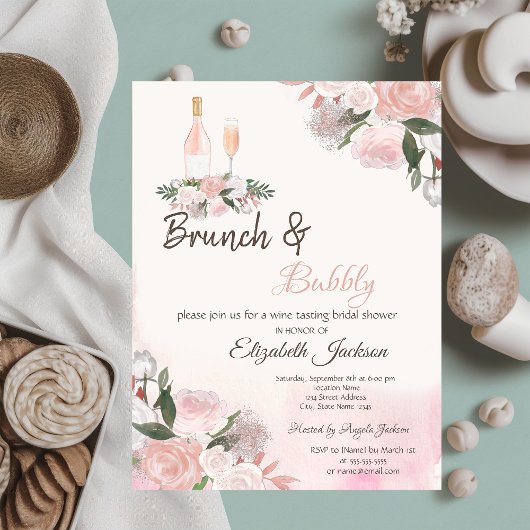Waterverf Bloemen Brunch & Mousserende Wijn Bruids Kaart