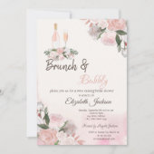 Waterverf Bloemen Brunch & Mousserende Wijn Bruids Kaart (Voorkant)