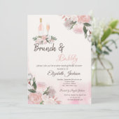 Waterverf Bloemen Brunch & Mousserende Wijn Bruids Kaart (Staand voorkant)