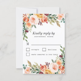 Waterverf Bloemen Buffet Blush Bourgogne Bruiloft RSVP Kaartje