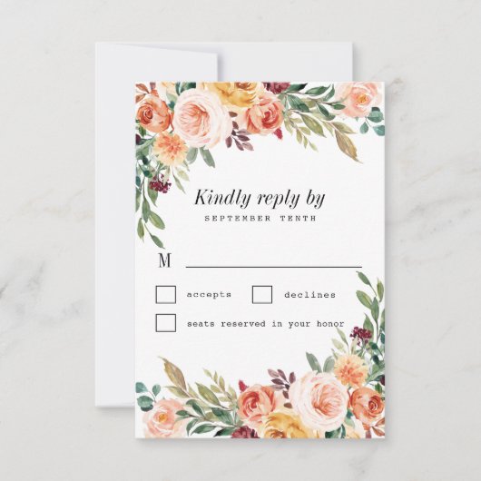 Waterverf Bloemen Buffet Blush Bourgogne Bruiloft RSVP Kaartje (Voorkant)