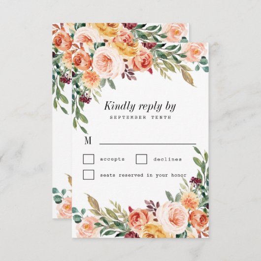 Waterverf Bloemen Buffet Blush Bourgogne Bruiloft RSVP Kaartje (Voorkant / Achterkant)