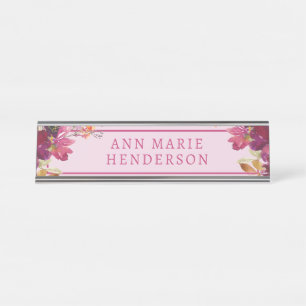 Waterverf bloemen bureau naambordje