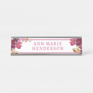 Waterverf bloemen bureau naambordje