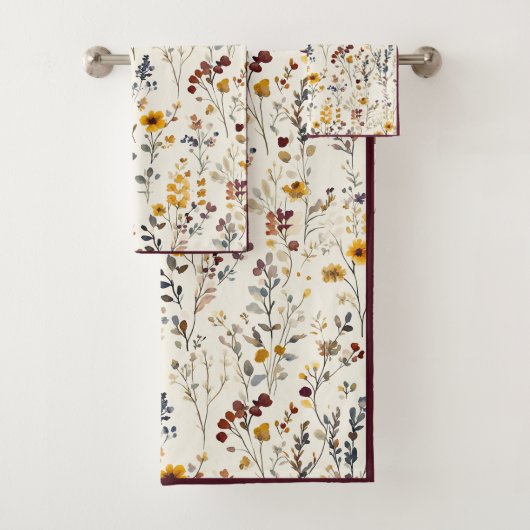 Waterverf Bloemen Burgundy Geel Blauw Groen Bad Handdoek (Insitu)