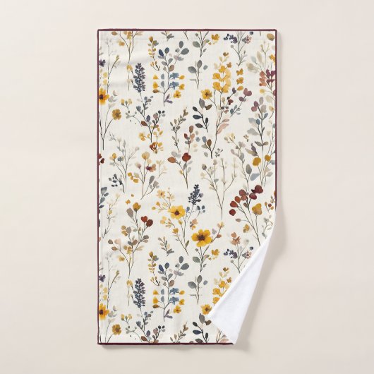 Waterverf Bloemen Burgundy Geel Blauw Groen Bad Handdoek (Handdoek)