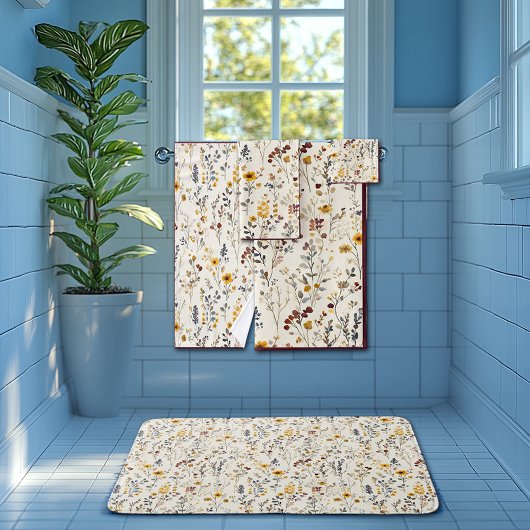 Waterverf Bloemen Burgundy Geel Blauw Groen Bad Handdoek