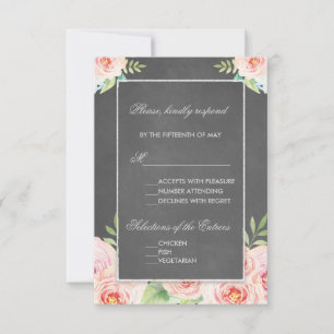  Waterverf bloemen Chalk Wedding RSVP Kaartje