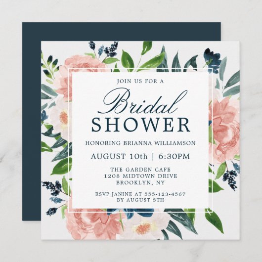 Waterverf Bloemen Charm Bruids Douche Invitation Kaart (Voorkant / Achterkant)
