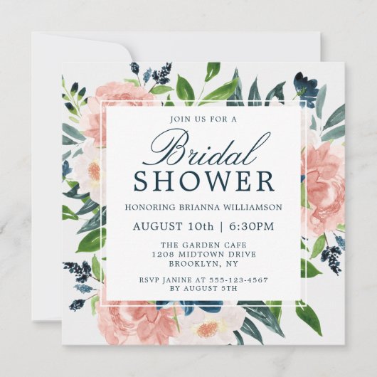 Waterverf Bloemen Charm Bruids Douche Invitation Kaart (Voorkant)