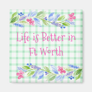 Waterverf Bloemen Check LIFE is Betere STADSNAAM Magneet
