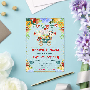 Waterverf Bloemen Circus Dieren Kinderverjaardag Acryl Uitnodigingen