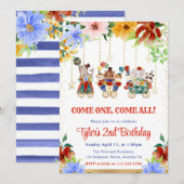 Waterverf Bloemen Circus Dieren Verjaardagsfeest Kaart (Voorkant / Achterkant)