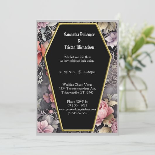 Waterverf Bloemen Coffin Shape Modern Gothic Bruil Kaart (Staand voorkant)
