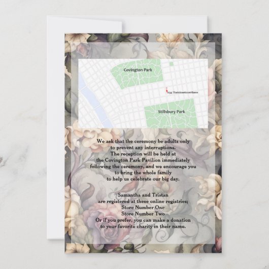 Waterverf Bloemen Coffin Shape Modern Gothic Bruil Kaart (Achterkant)