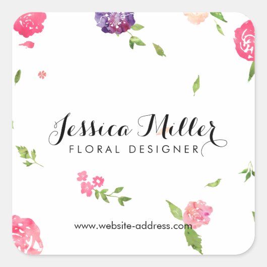  Waterverf Bloemen Craft Designer II Vierkante Sticker (Voorkant)