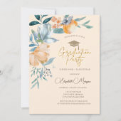 Waterverf Bloemen Cream Graduation Party Kaart (Voorkant)