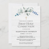 Waterverf Bloemen Cross Digitale 1e Communie Kaart (Voorkant)