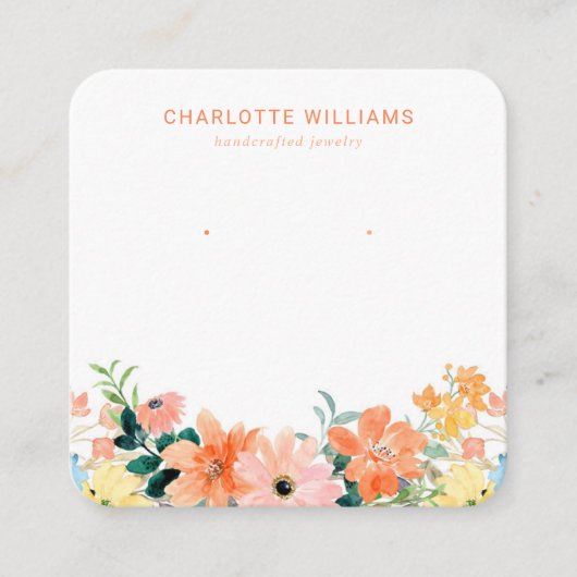 Waterverf Bloemen Custom Sieraden Houder Kaart Vierkante Visitekaartje (Voorkant)